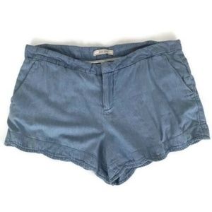 Adam Levine Womens Shorts Size 32 Chambray Blue Scalloped Hem Pockets Casual